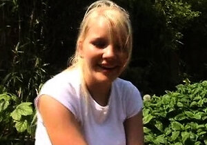 Lucky is a hot blonde teen who has big boobs and