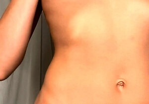 Small titted brunette teen fingering on the bed