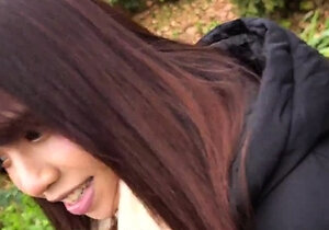 Hairy asian teen pussy finger teased in close up