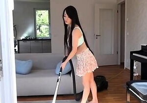 Nadine J - Asian MILF with monster boobs plays with vacuum