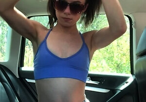 Sexy brunette teen outdoor masturbation