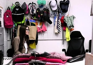Geeky american chick caught shoplifting