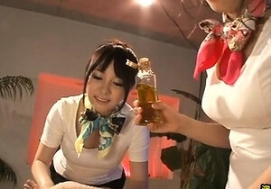 Japanese teen plays with toys and cock