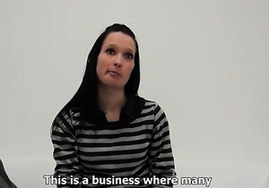 Cute brunette casting couch pov blowjob fucking