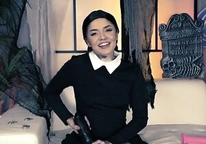 Gothic cosplaying teen toying her pussy masturbating in