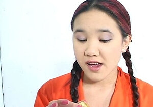 Small titted asian beauty giving blowjob