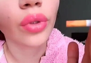 Glossy Pinky Lips Closeup Smoking Teen