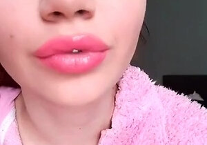 Glossy Pinky Lips Closeup Smoking Teen