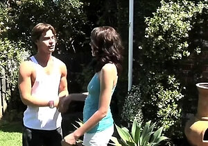 Small tit brunette amateur tugs on a big willie