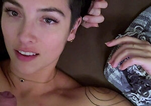 Brunette teen swallowing cum in POV blowjob