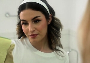 Cute teens bored of cleaning the house