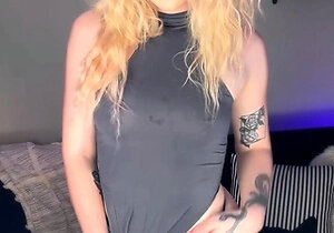 Blonde teen slut plays with a toy banana
