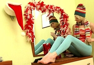 Masturbating blonde teen on couch with big toys