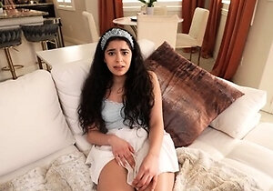 The poor gal is just chilling in the kitchen and her bedroom