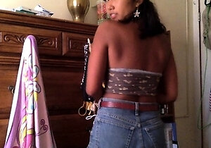 Horny amateur masked Asian teen toying on webcam show