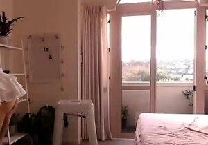 Blonde teen in solo action with her pussy