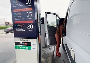Naked Teen Pumps Gas at Public Station - Outdoor Asian