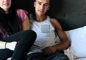 Small titted brunette teen fingering on the bed