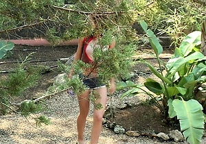 Small titted teen Bella masturbates outdoors