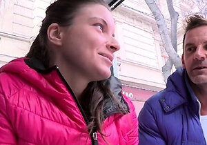 Cum facial after a fuck in a glass box