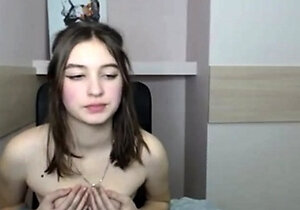 Small titted brunette teen fingering on the bed