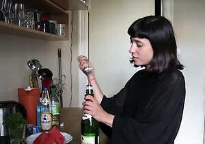 Lovely small titted brunette fingering her pussy