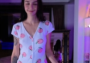 Small titted brunette teen fingering on the bed